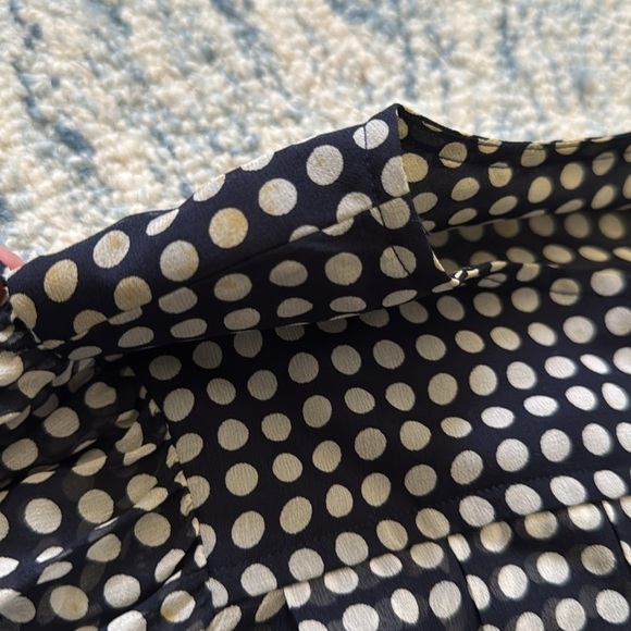 Vintage 80s Albert Nipon 100% silk polkadot pleated semi sheer dress 12 - Picture 9 of 10